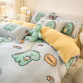 Winter Milk Four-piece Set Thickened Coral Velvet Double-sided (Option: Little Dinosaur-1.2m flat sheet)