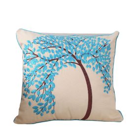 Flat Embroidery Silk Embroidered Cotton Canvas Pillow Pachira Macrocarpa Sofa (Option: Cloth Bag Core-Blue)