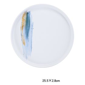 Nordic Personality Simple Ceramic Flat Plate (Option: White blue color-10inch shallow dish)