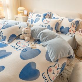 Winter Milk Four-piece Set Thickened Coral Velvet Double-sided (Option: Lucky rabbit-1.5m flat sheet)