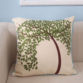 Flat Embroidery Silk Embroidered Cotton Canvas Pillow Pachira Macrocarpa Sofa (Option: Cloth Bag Core-Green)