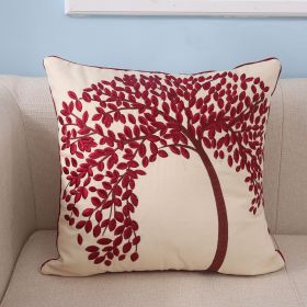 Flat Embroidery Silk Embroidered Cotton Canvas Pillow Pachira Macrocarpa Sofa (Option: Cloth Bag Core-Purplish Red)