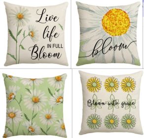 Summer Chrysanthemum Pillow Cover Green Plant Flower Linen (Option: Set-45x45cm)