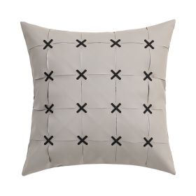 American Modern Pure Color PU Leather Hand-woven Pillow Cover (Option: Gray-45x45cm Without Core)