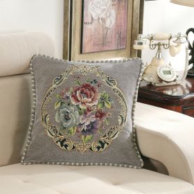 European-style Simple Chenille Flower Pillow Home (Option: Z13B Color Hem Peony Gray-48x48cm With Core)