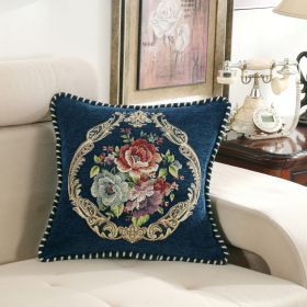 European-style Simple Chenille Flower Pillow Home (Option: Z13B Color Hem Peony Dark Blue-48x48cm Pillowcase Only)