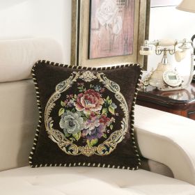 European-style Simple Chenille Flower Pillow Home (Option: Z13B Color Hem Peony Brown-48x48cm With Core)