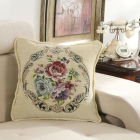 European-style Simple Chenille Flower Pillow Home (Option: Z13B Color Hem Peony Beige-48x48cm With Core)