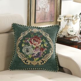 European-style Simple Chenille Flower Pillow Home (Option: Z13B Peony Army Green-48x48cm With Core)